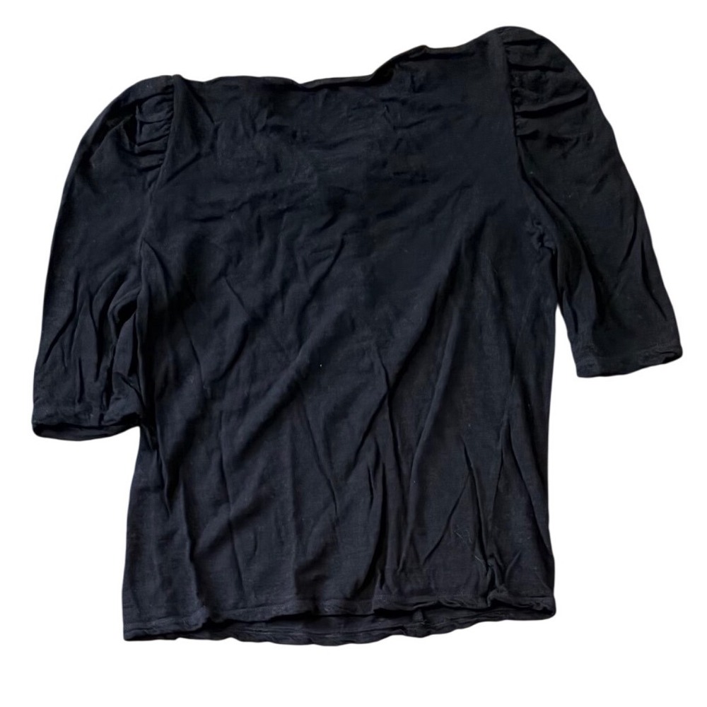 Rebecca Taylor Black Puff Sleeve Knot V-Neck Knit Blouse Top Small - Picture 3 of 3